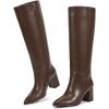imagewetkiss Knee High Boots Women Chunky Heel Pointed Toe Tall PullOn Dress Fashion Fall Long Tall BootAchocolate Brownzipper