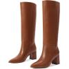 imagewetkiss Knee High Boots Women Chunky Heel Pointed Toe Tall PullOn Dress Fashion Fall Long Tall BootBrownpull on