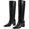 imagewetkiss Knee High Boots Women Chunky Heel Pointed Toe Tall PullOn Dress Fashion Fall Long Tall BootCrocodile Blackpull on