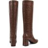 imagewetkiss Knee High Boots Women Chunky Heel Pointed Toe Tall PullOn Dress Fashion Fall Long Tall BootCrocodile Brownpull on