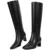 imagewetkiss Knee High Boots Women Slip OnZipper Boots for Work Date Dress Party Club ShoesBlack  Low Heel Zipper