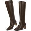 imagewetkiss Knee High Boots Women Slip OnZipper Boots for Work Date Dress Party Club ShoesBrown  Low Heel Zipper