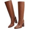imagewetkiss Knee High Boots Women Slip OnZipper Boots for Work Date Dress Party Club ShoesBrown  Pull on