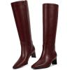 imagewetkiss Knee High Boots Women Slip OnZipper Boots for Work Date Dress Party Club ShoesBurgundy  Low Heel  Zipper