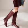 imagewetkiss Knee High Boots Women Slip OnZipper Boots for Work Date Dress Party Club ShoesBurgundy  Low Heel  Zipper