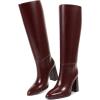 imagewetkiss Knee High Boots Women Slip OnZipper Boots for Work Date Dress Party Club ShoesBurgundy  Pull on