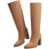 imagewetkiss Knee High Boots Women Slip OnZipper Boots for Work Date Dress Party Club ShoesSuede Brown  Pull on