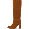 imagewetkiss Knee High Boots Women Slip OnZipper Boots for Work Date Dress Party Club ShoesSuede Dark Brown  Pull on