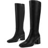 imagewetkiss Knee High Boots for Women GoGo Boots with Chunky Heel Square Toe and Side Zipper Design Fashion Dress BootsMatteblack