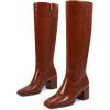 imagewetkiss Knee High Boots for Women GoGo Boots with Chunky Heel Square Toe and Side Zipper Design Fashion Dress BootsMattebrown
