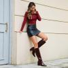imagewetkiss Knee High Boots for Women GoGo Boots with Chunky Heel Square Toe and Side Zipper Design Fashion Dress BootsMatteburgundy