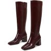 imagewetkiss Knee High Boots for Women GoGo Boots with Chunky Heel Square Toe and Side Zipper Design Fashion Dress BootsMatteburgundy