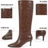 imagewetkiss Knee High Boots for Women with Kitten Heel and Pointed Toe Design Classic and SexyBcrocodile Brownrandom