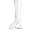 imagewetkiss Platform Knee High Boots Women Chunky High Heel Black Boots for Women Gogo Boot with Side Zipper Stretchy Party Festival Cosplay Halloween Boot Not for Wide CalfBplatform Matte White