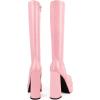 imagewetkiss Platform Knee High Boots Women Chunky High Heel Black Boots for Women Gogo Boot with Side Zipper Stretchy Party Festival Cosplay Halloween Boot Not for Wide CalfEplatform Patent Pink