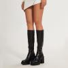 imagewetkiss Platform Knee High Boots Women Chunky High Heel Black Boots for Women Gogo Boot with Side Zipper Stretchy Party Festival Cosplay Halloween Boot Not for Wide CalfRib Details Platformmattelack