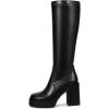 imagewetkiss Platform Knee High Boots Women Chunky High Heel Black Boots for Women Gogo Boot with Side Zipper Stretchy Party Festival Cosplay Halloween Boot Not for Wide CalfRib Details Platformmattelack