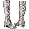 imagewetkiss Women Snakeskin Booties Ankle Boots Slip on for Ladies Snake Print Boots Chunky Block Mid Heels Fashion ShoesBrownsnake