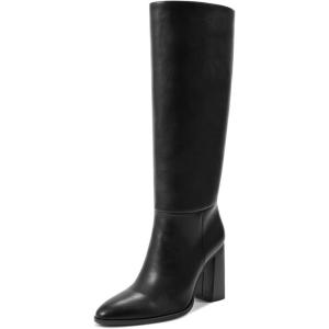 imagewetkiss Knee High Boots Women Slip OnZipper Boots for Work Date Dress Party Club ShoesBlack  Pull on