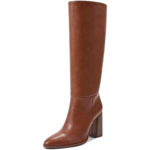 imagewetkiss Knee High Boots Women Slip OnZipper Boots for Work Date Dress Party Club ShoesBrown  Pull on