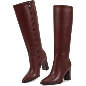 imagewetkiss Knee High Boots Women Slip OnZipper Boots for Work Date Dress Party Club ShoesBurgundy  Zipper