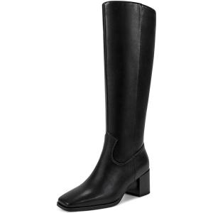 imagewetkiss Knee High Boots for Women GoGo Boots with Chunky Heel Square Toe and Side Zipper Design Fashion Dress BootsMatteblack