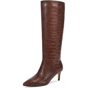 imagewetkiss Knee High Boots for Women with Kitten Heel and Pointed Toe Design Classic and SexyBcrocodile Brownrandom