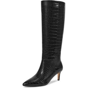 imagewetkiss Knee High Boots for Women with Kitten Heel and Pointed Toe Design Classic and SexyCcrocodile Blackrandom
