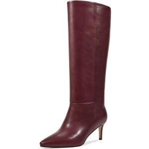 imagewetkiss Knee High Boots for Women with Kitten Heel and Pointed Toe Design Classic and SexyDburgundyrandom