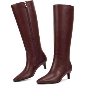 imagewetkiss Women Snakeskin Booties Ankle Boots Slip on for Ladies Snake Print Boots Chunky Block Mid Heels Fashion ShoesKitten Burgundy Red