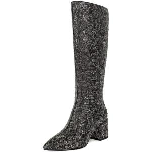 imagewetkiss Women Snakeskin Booties Ankle Boots Slip on for Ladies Snake Print Boots Chunky Block Mid Heels Fashion ShoesLgray Rhinestone