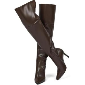 imagewetkiss Thigh High Boots for Women Over the Knee Boots with Chunky Heel Side Zipper Wide Calf Design Stylish and ComfyChocolate Brownstiletto Heel