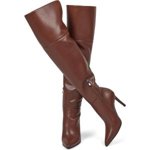imagewetkiss Thigh High Boots for Women Over the Knee Boots with Chunky Heel Side Zipper Wide Calf Design Stylish and ComfyMatte Brownstiletto Heel