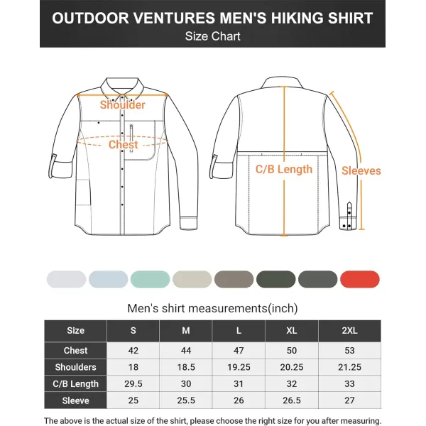 Outdoor Ventures Men's Long Sleeve Hiking Shirt UPF 50 UV Sun Protection Shirt Cooling Quick Dry for Travel Fishing Safari