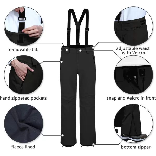 Outdoor Ventures Men's Snow Bib Waterproof Softshell Ski Pants Warm Insulated Snowboarding Pants with Detachable Bib
