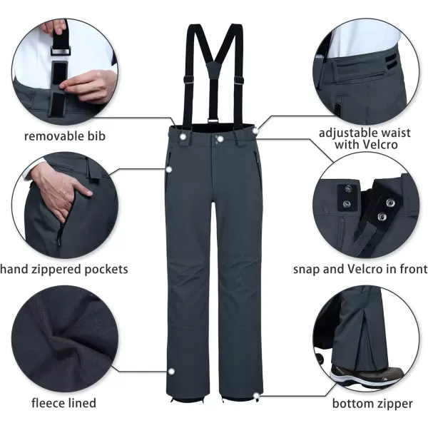 Outdoor Ventures Men's Snow Bib Waterproof Softshell Ski Pants Warm Insulated Snowboarding Pants with Detachable Bib