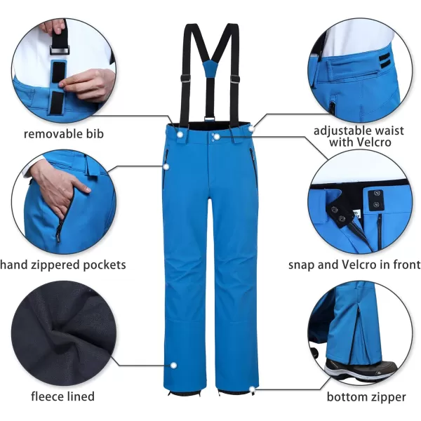 Outdoor Ventures Men's Snow Bib Waterproof Softshell Ski Pants Warm Insulated Snowboarding Pants with Detachable Bib
