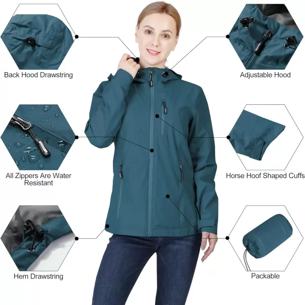 Outdoor Ventures Packable Rain Jacket Women Lightweight Waterproof Raincoat with Hood Cycling Bike Jacket Windbreaker