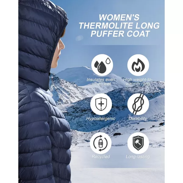 Outdoor Ventures Women's Maryan Hooded Ultra Lightweight Warm Thermolite Long Puffer Coat-avg.36" Long Length)