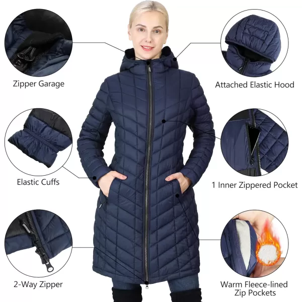 Outdoor Ventures Women's Maryan Hooded Ultra Lightweight Warm Thermolite Long Puffer Coat-avg.36" Long Length)