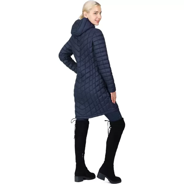 Outdoor Ventures Women's Maryan Hooded Ultra Lightweight Warm Thermolite Long Puffer Coat-avg.36" Long Length)
