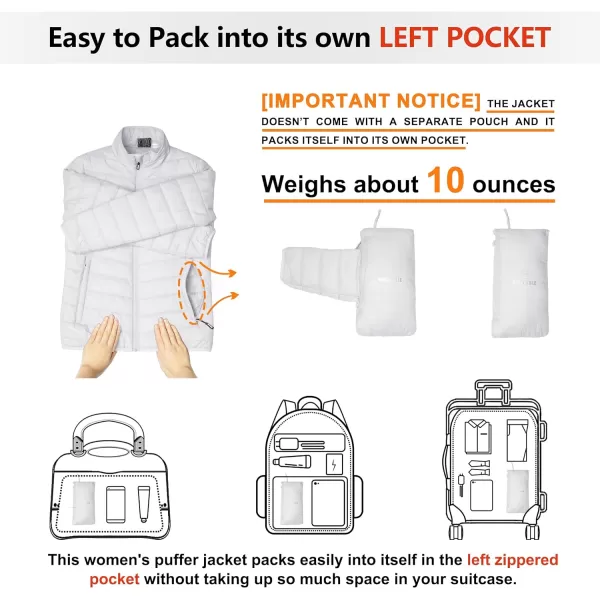 Outdoor Ventures Women's Packable Full-Zip Short Puffer Jacket Insulated Quilted Warm Lightweight Winter Coat)