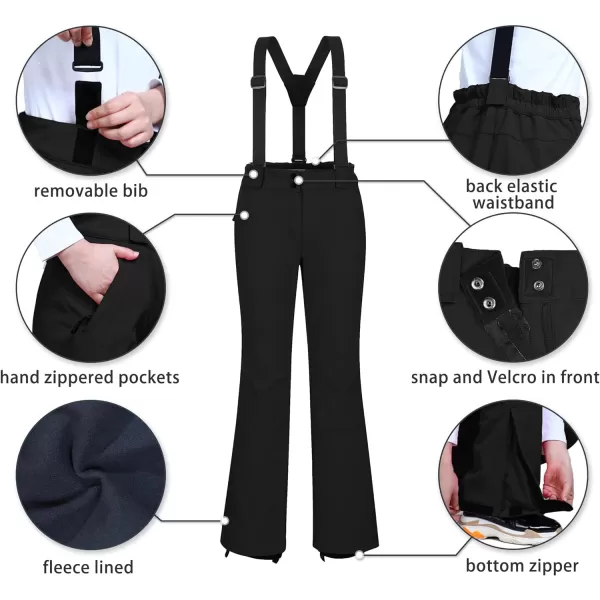 Outdoor Ventures Women's Ski Snow Bib Pants Warm Insulated Waterproof Snowboard Softshell Pants with Detachable Bib