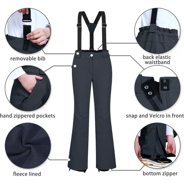 Outdoor Ventures Women's Ski Snow Bib Pants Warm Insulated Waterproof Snowboard Softshell Pants with Detachable Bib
