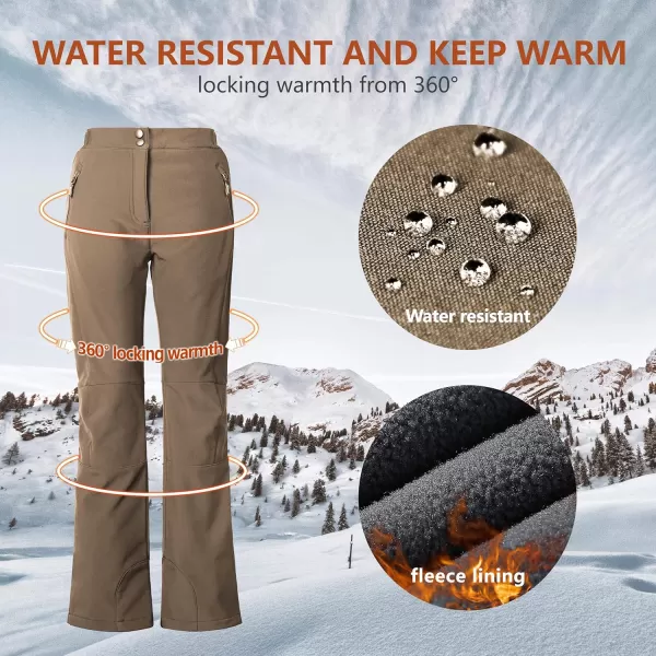 Outdoor Ventures Women's Sleek Waterproof Softshell Fleece Lined Ski Snow Insulated High Rise Hiking Pants with Bottom Zipper