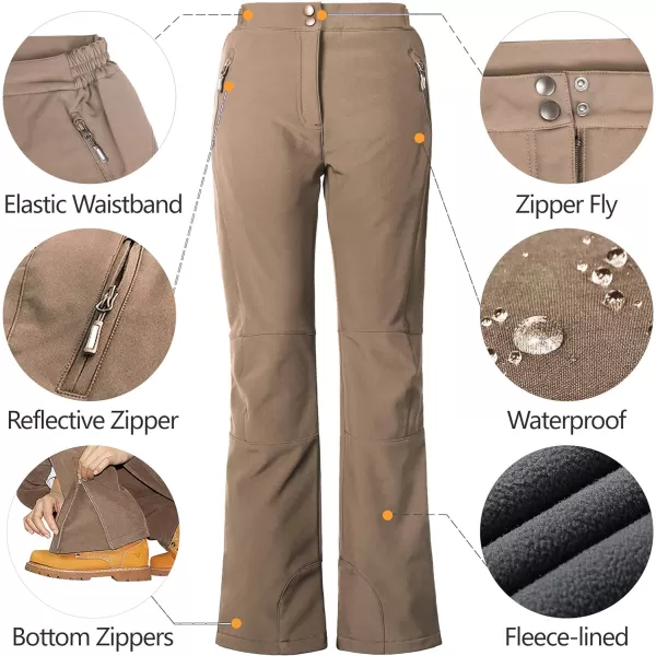 Outdoor Ventures Women's Sleek Waterproof Softshell Fleece Lined Ski Snow Insulated High Rise Hiking Pants with Bottom Zipper