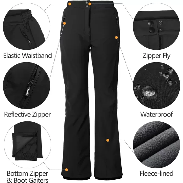 Outdoor Ventures Women's Snow Pants Waterproof Windproof Outdoor Fleece Lined Softshell Insulated Ski Pants with Boot Gaiters