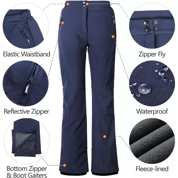 Outdoor Ventures Women's Snow Pants Waterproof Windproof Outdoor Fleece Lined Softshell Insulated Ski Pants with Boot Gaiters