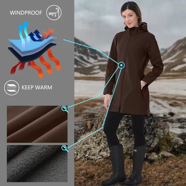 Outdoor Ventures Women's Softshell Jacket with Removable Hood Fleece Lined Windbreaker Insulated Long Warm Rain Jacket