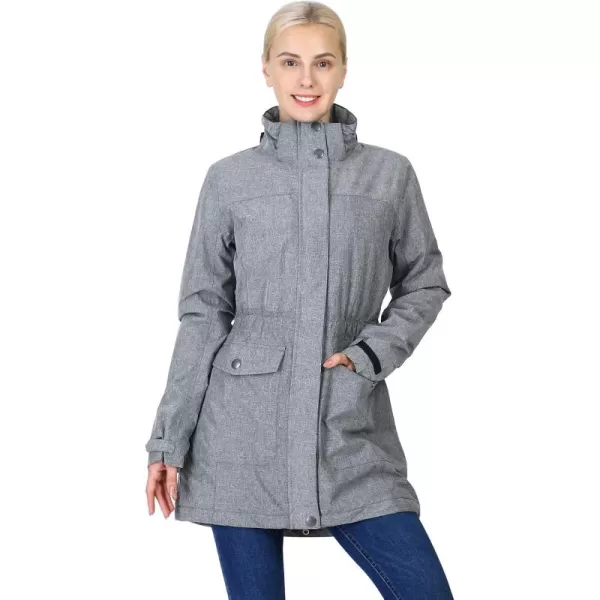 Outdoor Ventures Women's Winter Padded Ski Jacket Long Anorak Utility Jacket Waterproof Warm Snow Coat with Detachable Hood